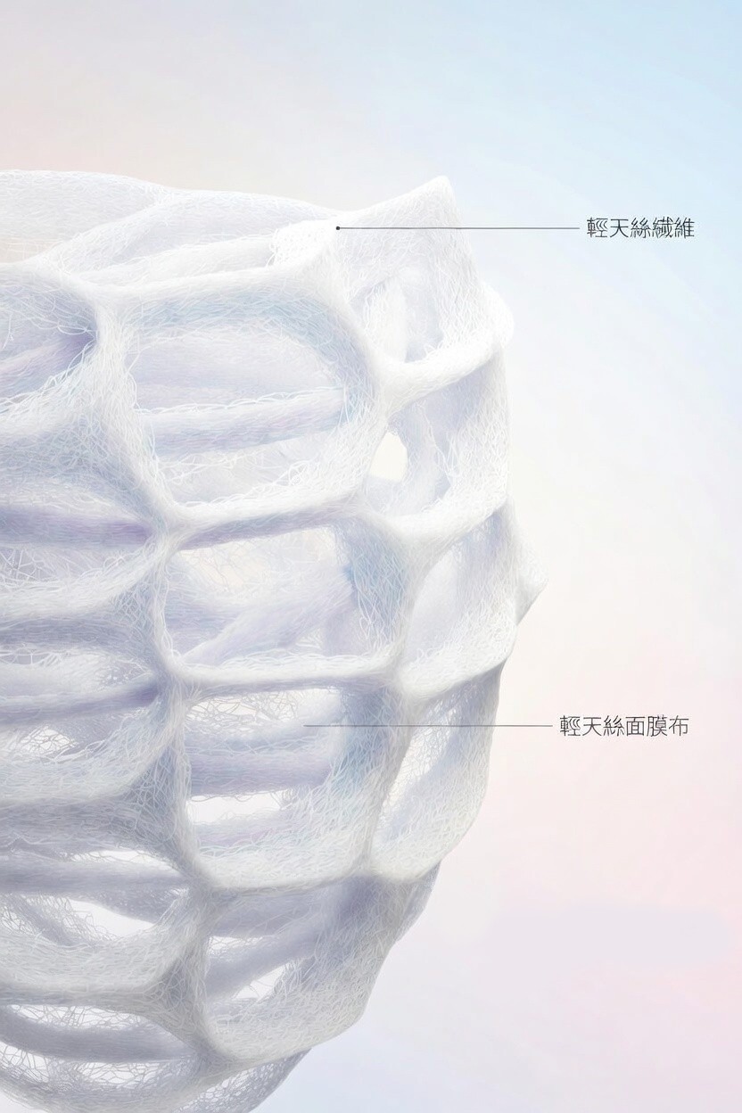輕天絲面膜布纖維結構放大圖,展示纖維網狀結構